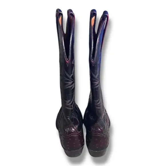 Lucchese Women’s Ostrich Cowboy Boots Size 7 Burgundy Western Leather Exotic - Picture 7 of 12